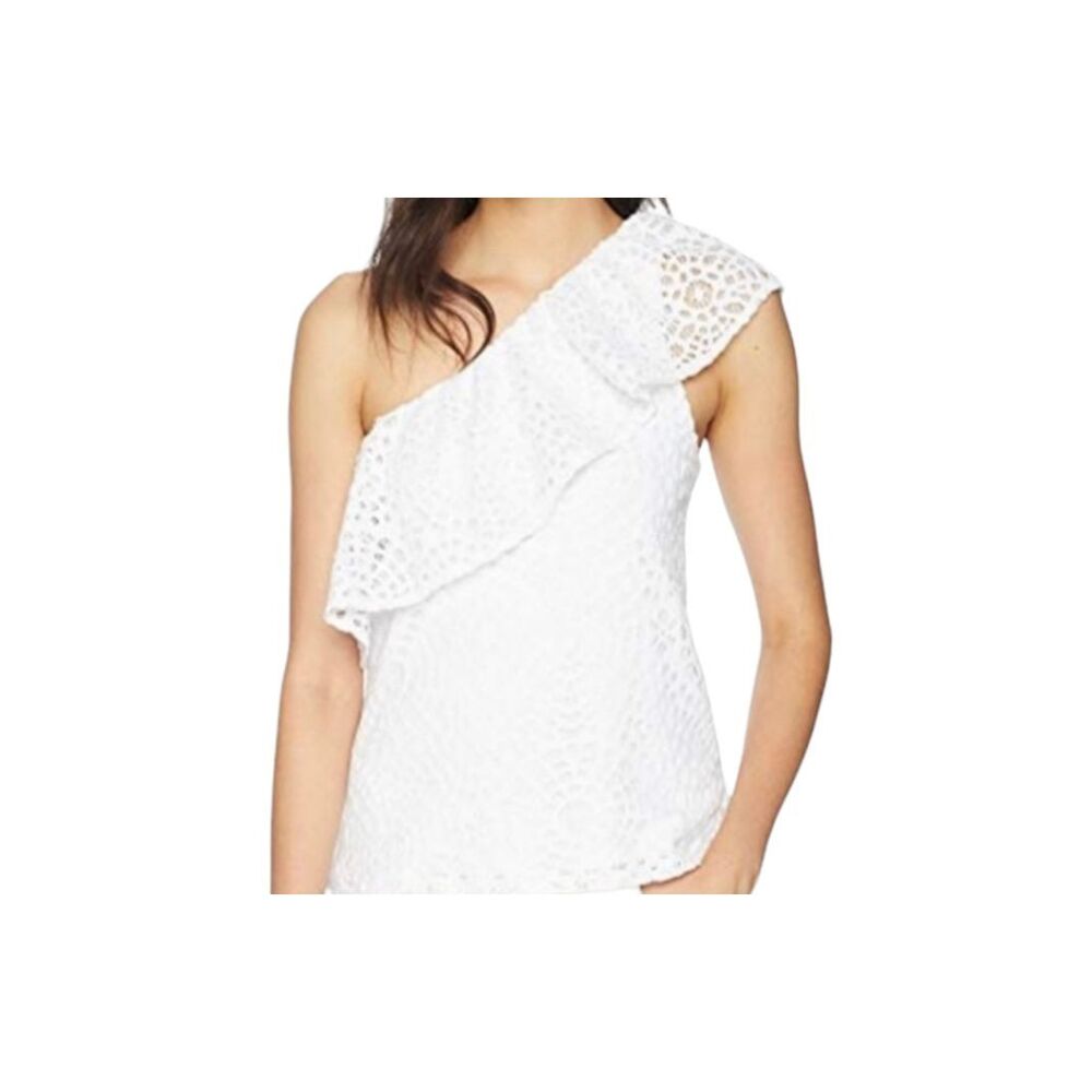 Lilly Pulitzer Matteo One Shoulder Top S White Terry Lace Sea Urchin NWT Resort